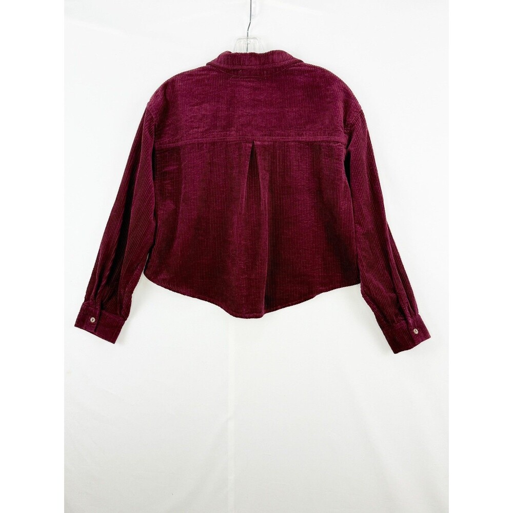 Womens Burgundy Corduroy Shirt Cotton Long Sleeve Button Up Shacket No Tag Sz M - Picture 3 of 16